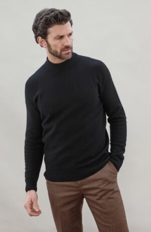 6825 black m el model mens lambswool narrow mock turtleneck jumper 5