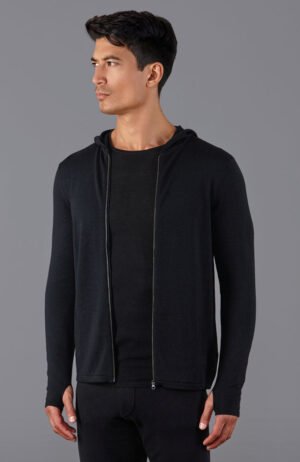 8133 black model mens activewear heavyweight hooded jumper 3