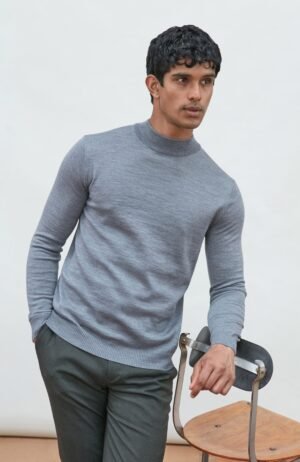 8165 mid grey m el model mens extra fine merino wool mock turtleneck jumper 5
