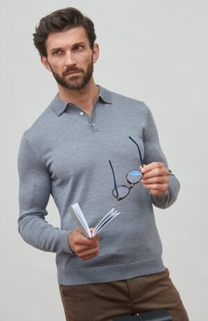 8186 mid grey m el model mens extra fine merino wool long sleeve polo shirt 7 e42bfd8f 15f9 4bcb be9e dbb649c0bfa9