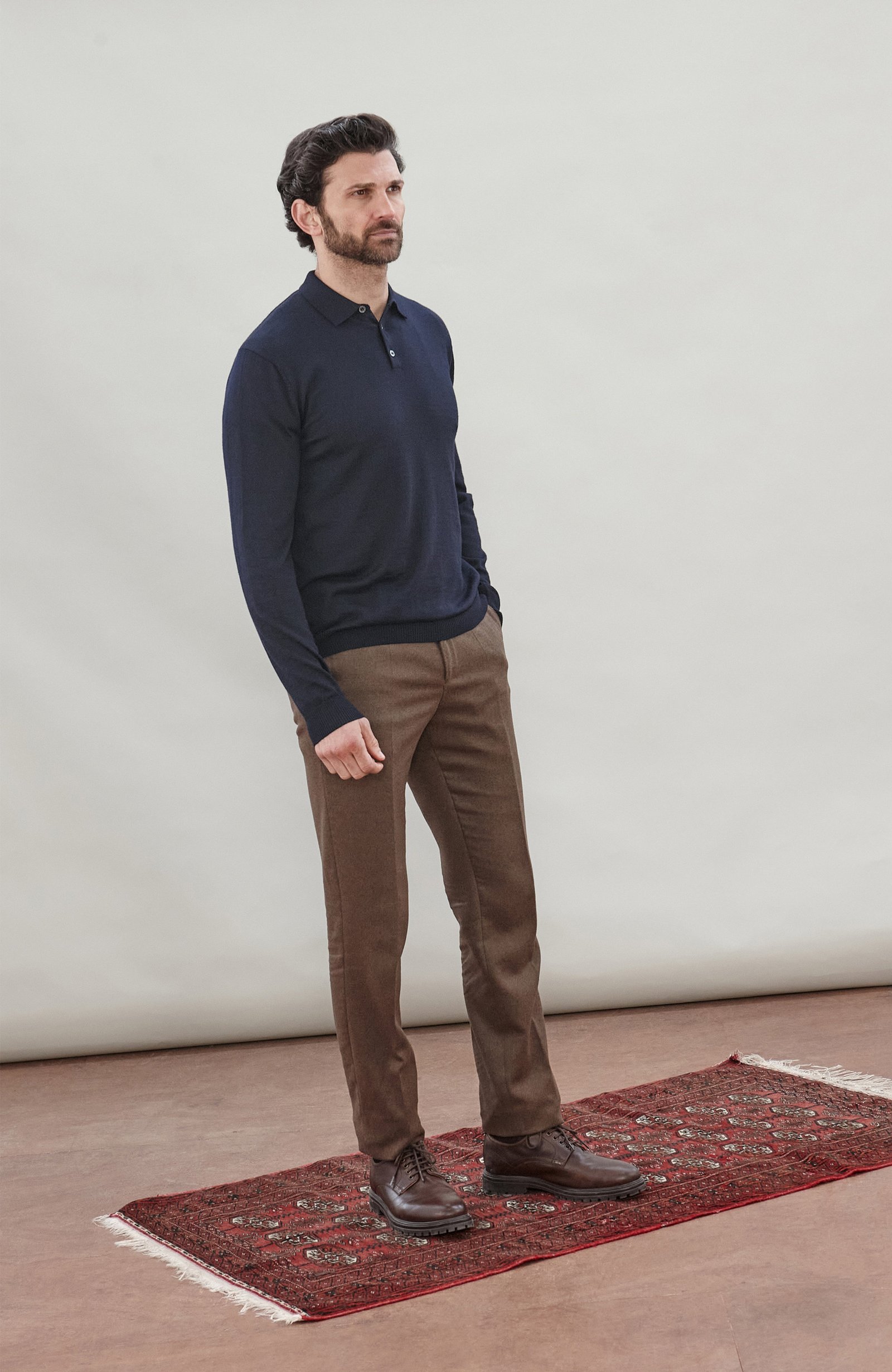 8186 navy l el model mens extra fine merino wool long sleeve polo shirt 1 8186 navy l el model mens extra fine merino wool long sleeve polo shirt 1