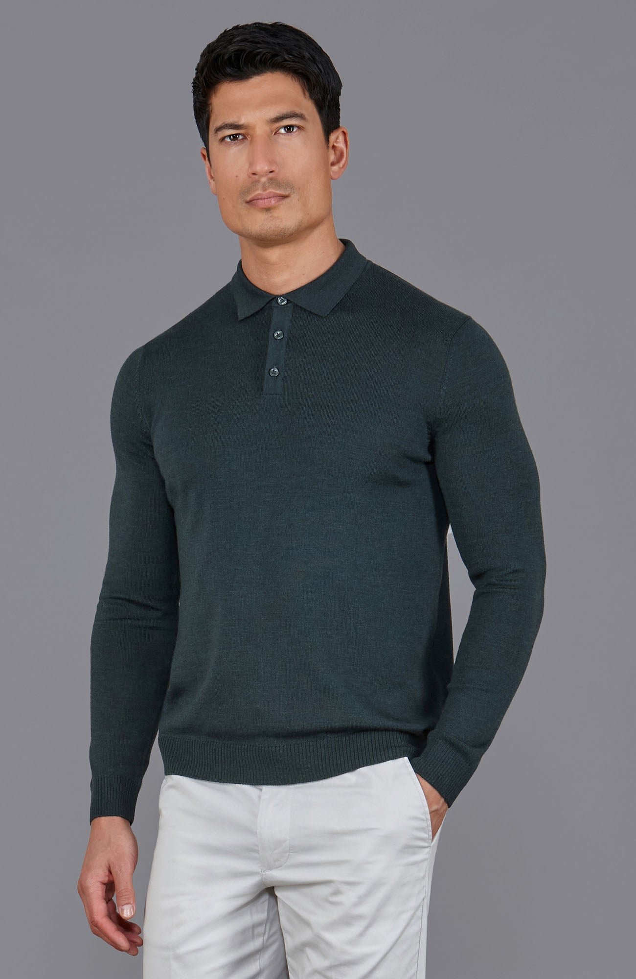 8186 olive m model mens extra fine merino wool long sleeve polo shirt 2 8186 olive m model mens extra fine merino wool long sleeve polo shirt 2