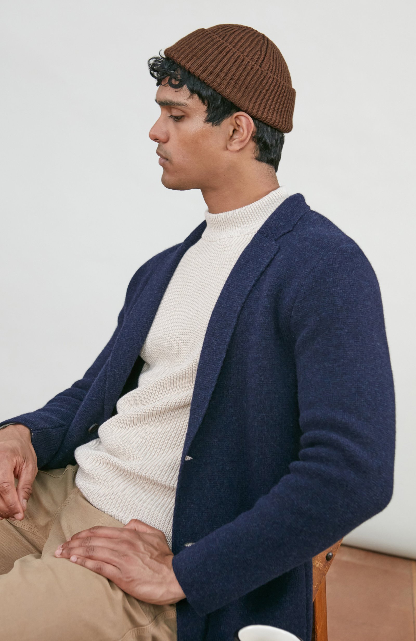 8193 oak brown 3852 oxford blue el model mens merino ribbed watch cap 2 8193 oak brown 3852 oxford blue el model mens merino ribbed watch cap 2