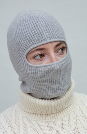 9042 lightgrey model merino cashmere ribbed balaclava 1