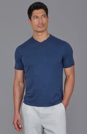 bm 3765 blue melange m model mens v neck knitted t shirt