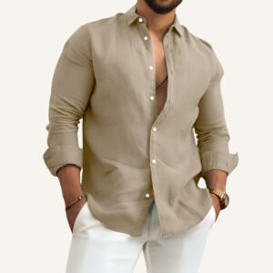 camisa de linho masculina verano bege