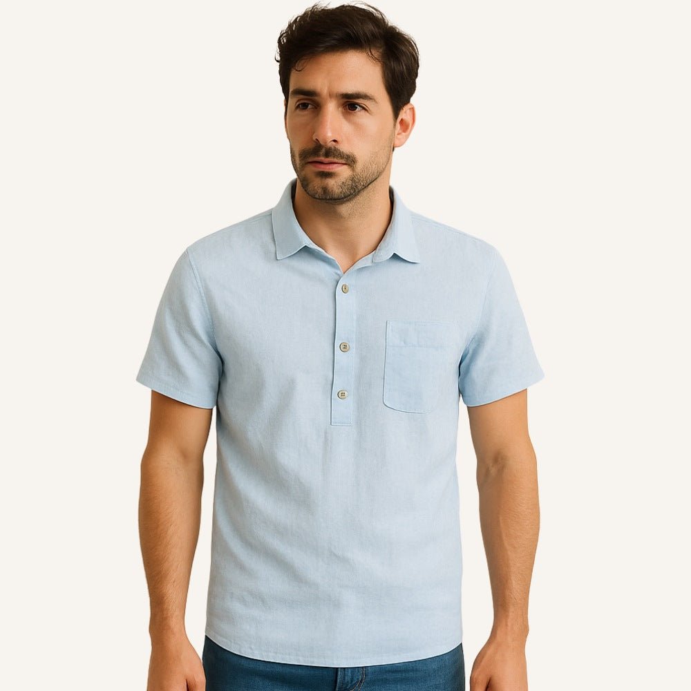 men s linen polo shirt salerno light blue 5 men s linen polo shirt salerno light blue 5