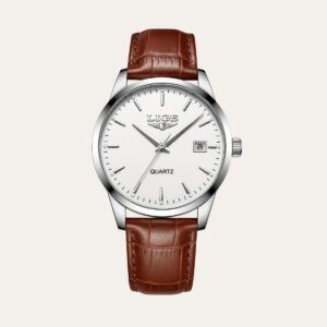 men s premium leather watch santerro brown and silver
