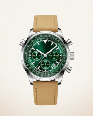 mens chronograph leather watch bellatour green 1