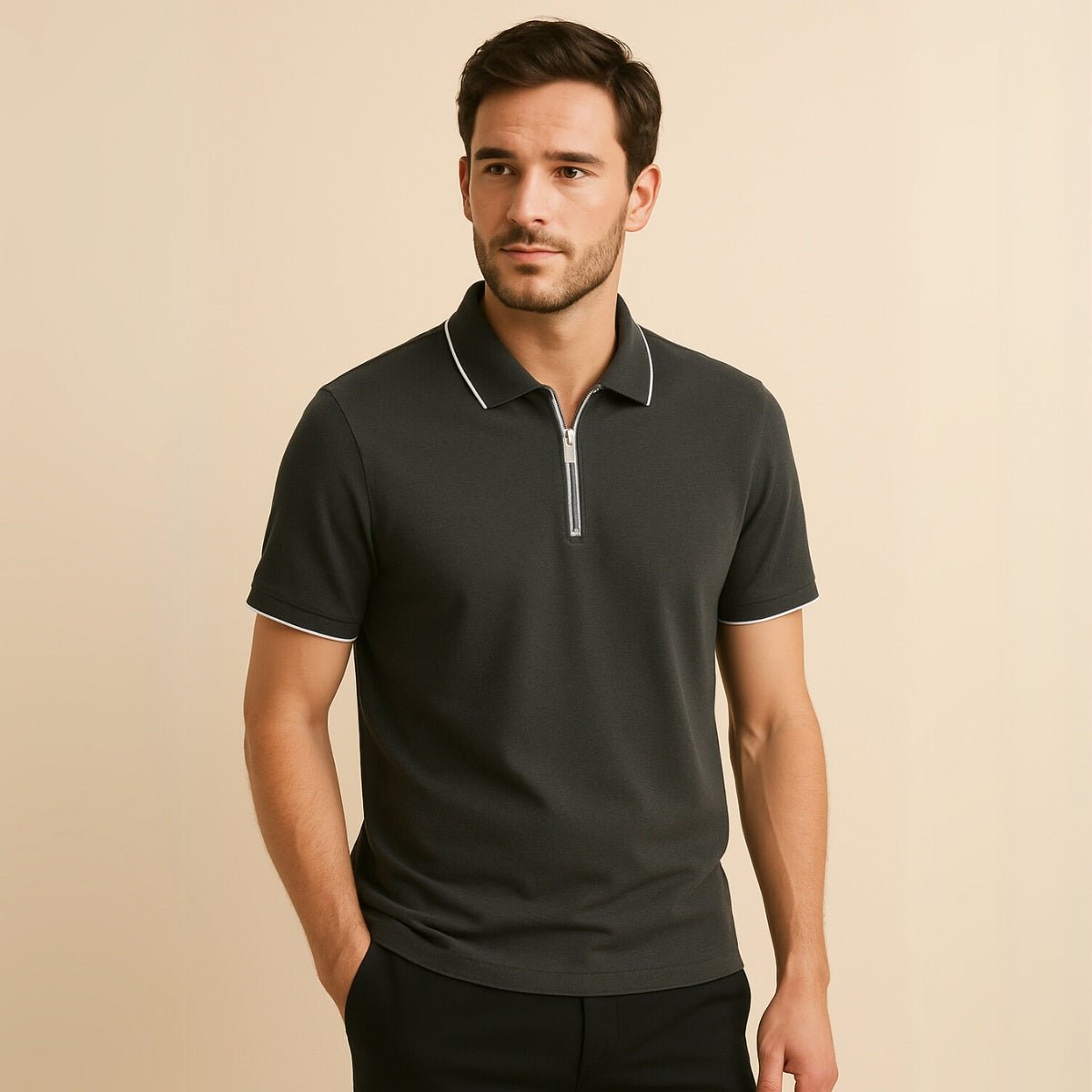 mens quarterzip polo manttan black 1 mens quarterzip polo manttan black 1