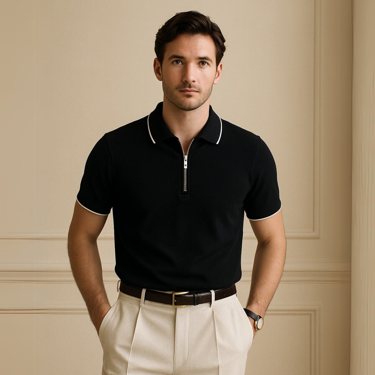 mens quarterzip polo manttan black 4 mens quarterzip polo manttan black 4