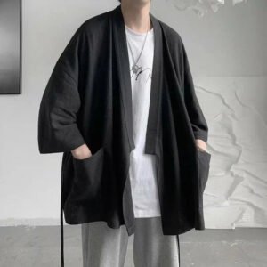 kawaiies plushies plush softtoy japanese themed black midnight purple minimalist mens kimono jacket kimono 664428