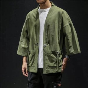 kawaiies plushies plush softtoy japanese themed moss green charcoal grey mens kimono jacket kimono 722696